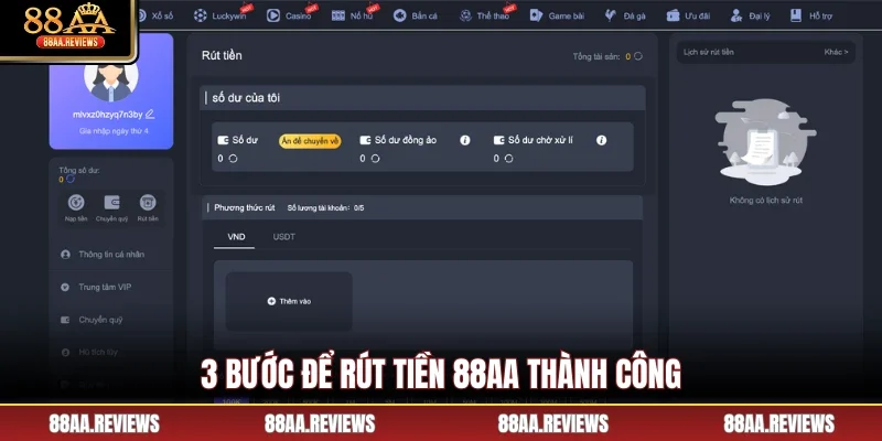 3 bước để rút tiền 88AA thành công